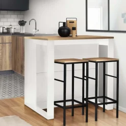 IDMarket Table haute îlot de cuisine blanche et bois* Meubles Hauts|Meubles Blancs