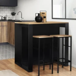 IDMarket Table haute îlot de cuisine noir et bois* Meubles Hauts|Collection Design