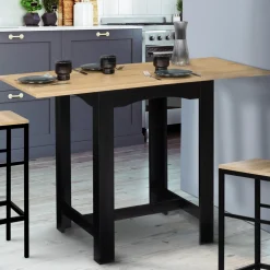 IDMarket Table haute mange-debout extensible noire et bois* Collection Design|Collection Contemporaine