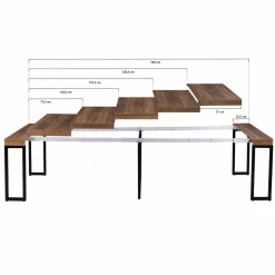 IDMarket Table industrielle extensible 14 personnes 300 cm bois foncé* Collection Industrielle|Consoles