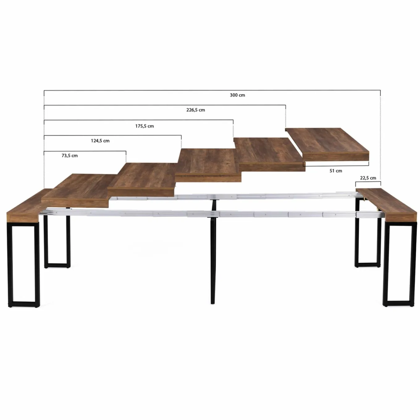 IDMarket Table industrielle extensible 14 personnes 300 cm bois foncé* Collection Industrielle|Consoles