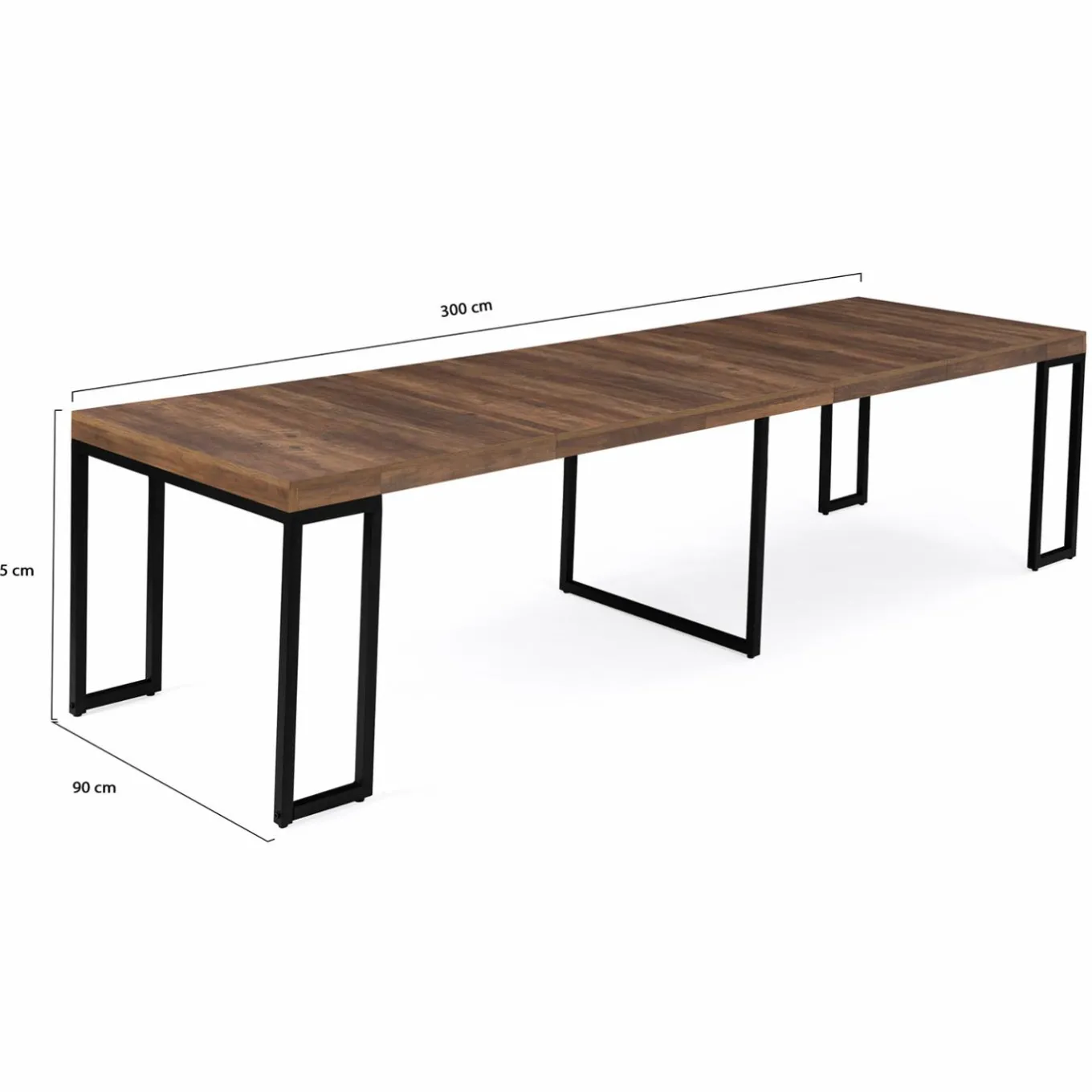 IDMarket Table industrielle extensible 14 personnes 300 cm bois foncé* Collection Industrielle|Consoles