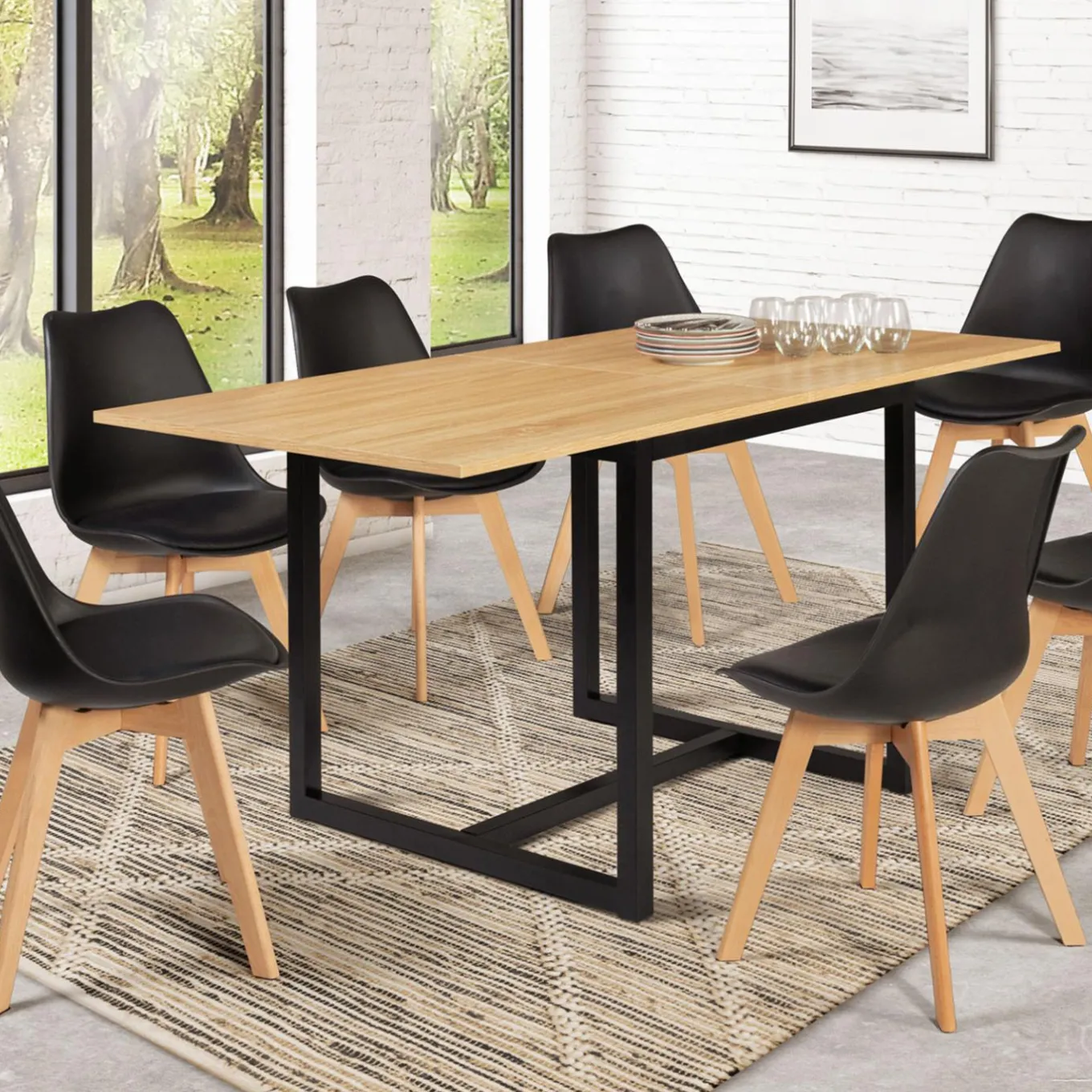 IDMarket Table industrielle extensible 6-8 personnes 160 cm* Meubles En Bois|Collection Industrielle