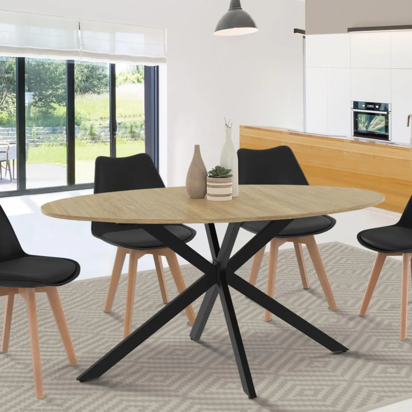 IDMarket Table industrielle 8 personnes ovale bois et pied araignée noir 150 cm* Tables Et Chaises|Tables