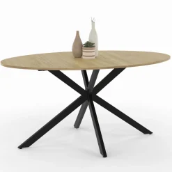 IDMarket Table industrielle 8 personnes ovale bois et pied araignée noir 150 cm* Tables Et Chaises|Tables