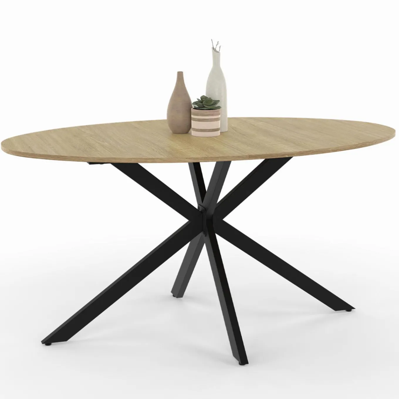 IDMarket Table industrielle 8 personnes ovale bois et pied araignée noir 150 cm* Tables Et Chaises|Tables