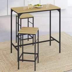 IDMarket Table mange-debout style industriel avec 2 tabourets* Collection Industrielle|Mange Debout