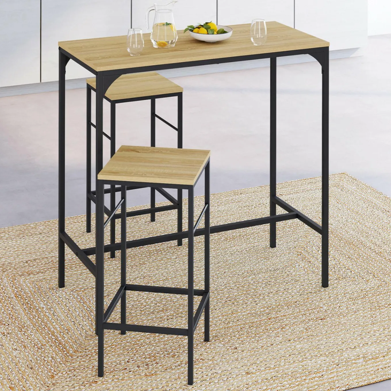 IDMarket Table mange-debout style industriel avec 2 tabourets* Collection Industrielle|Mange Debout