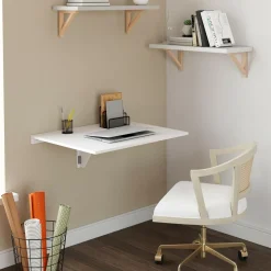 IDMarket Table murale rabattable bois blanc 2 personnes L.70cm* Mange Debout|Tables Hautes