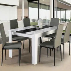 IDMarket Table noire et blanche 6 personnes* Meubles Blancs|Collection Contemporaine