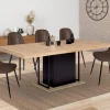 IDMarket Table pied central extensible noir et bois façon hêtre* Collection Industrielle|Salle À Manger Complète