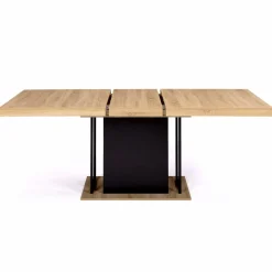 IDMarket Table pied central extensible noir et bois façon hêtre* Collection Industrielle|Salle À Manger Complète