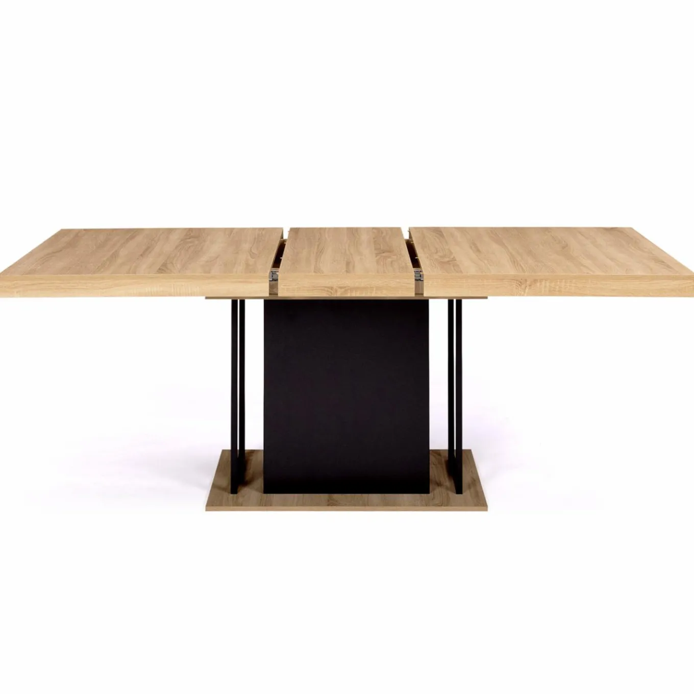 IDMarket Table pied central extensible noir et bois façon hêtre* Collection Industrielle|Salle À Manger Complète