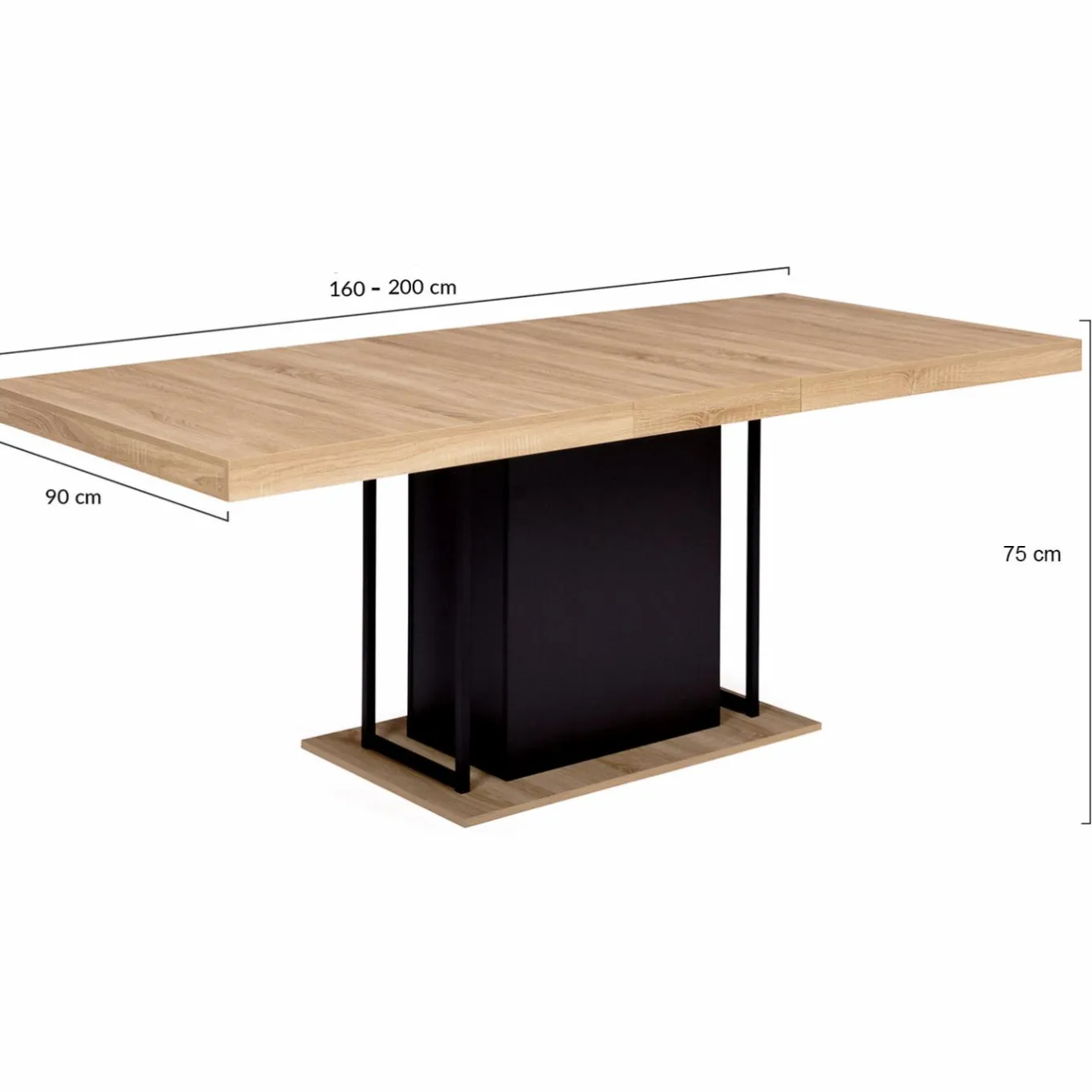 IDMarket Table pied central extensible noir et bois façon hêtre* Collection Industrielle|Salle À Manger Complète