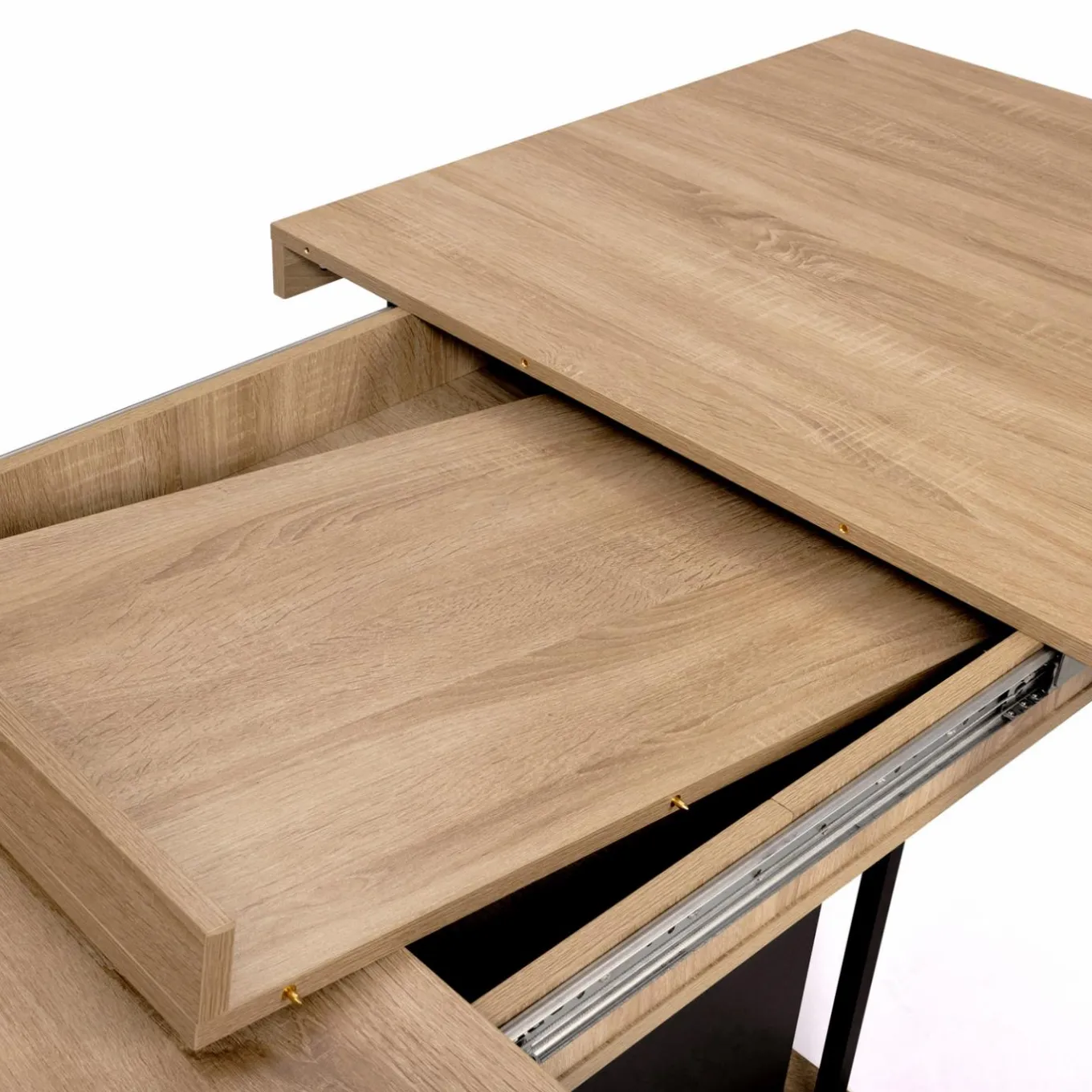 IDMarket Table pied central extensible noir et bois façon hêtre* Collection Industrielle|Salle À Manger Complète