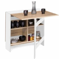 IDMarket Table pliante blanche plateau bois avec double rangement central* Collection Design|Collection Contemporaine