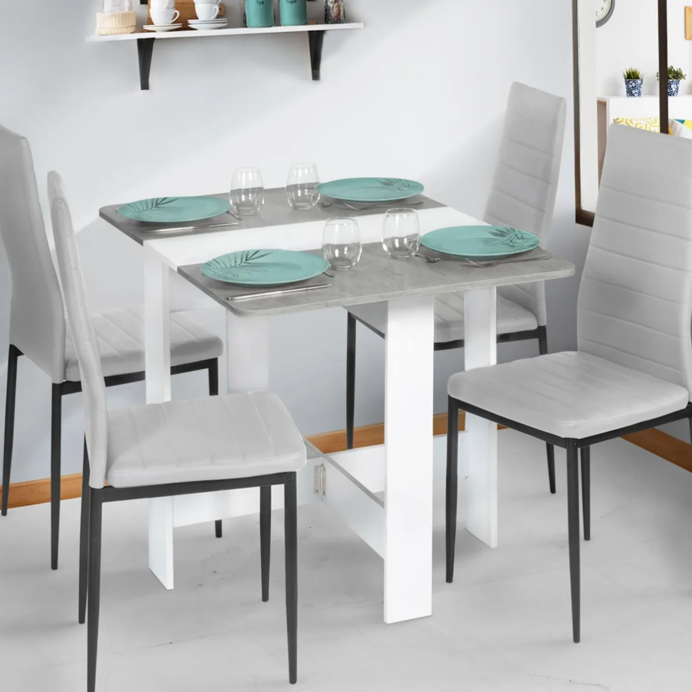 IDMarket Table pliante design blanche et grise* Meubles Blancs|Collection Contemporaine