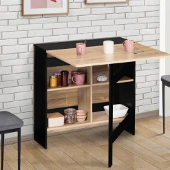 IDMarket Table pliante noire plateau bois avec double rangement central* Collection Design|Collection Contemporaine