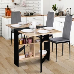 IDMarket Table pliante noire plateau bois avec double rangement central* Collection Design|Collection Contemporaine