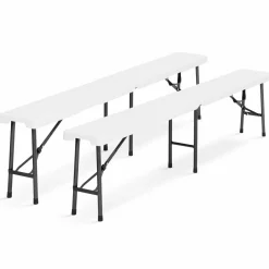 IDMarket Table pliante portable blanche 1m80 et 2 bancs pliables* Mobilier Pliant D'Appoint
