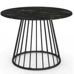 IDMarket Table ronde à manger 110cm 6 personnes plateau effet marbre noir et pied filaire métal noir* Collection Moderne|Salle À Manger Complète