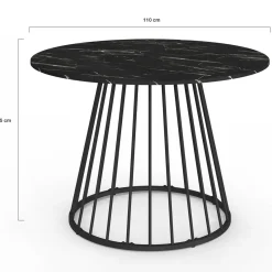 IDMarket Table ronde à manger 110cm 6 personnes plateau effet marbre noir et pied filaire métal noir* Collection Moderne|Salle À Manger Complète
