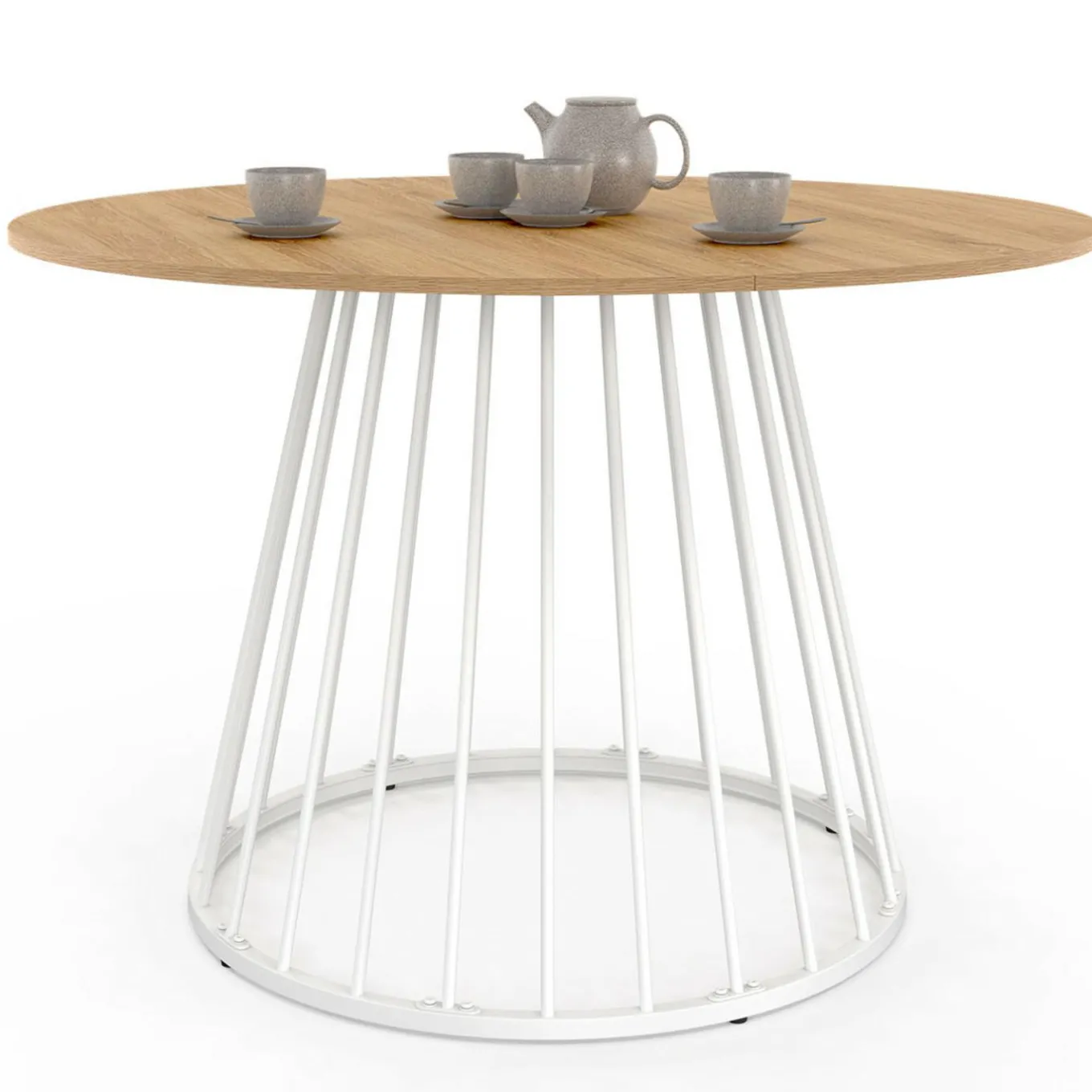 IDMarket Table ronde à manger 110cm 6 personnes plateau bois et pied filaire métal blanc* Salle À Manger Complète|Tables Et Chaises