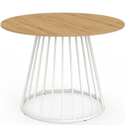 IDMarket Table ronde à manger 110cm 6 personnes plateau bois et pied filaire métal blanc* Salle À Manger Complète|Tables Et Chaises