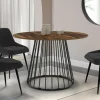 IDMarket Table ronde à manger 110cm 6 personnes plateau bois foncé et pied filaire métal noir* Salle À Manger Complète|Tables Et Chaises