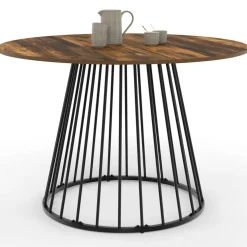 IDMarket Table ronde à manger 110cm 6 personnes plateau bois foncé et pied filaire métal noir* Salle À Manger Complète|Tables Et Chaises