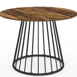 IDMarket Table ronde à manger 110cm 6 personnes plateau bois foncé et pied filaire métal noir* Salle À Manger Complète|Tables Et Chaises