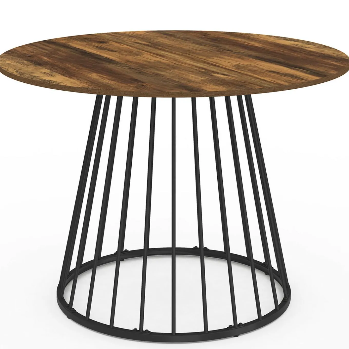 IDMarket Table ronde à manger 110cm 6 personnes plateau bois foncé et pied filaire métal noir* Salle À Manger Complète|Tables Et Chaises