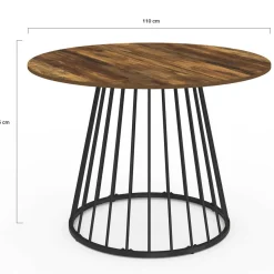 IDMarket Table ronde à manger 110cm 6 personnes plateau bois foncé et pied filaire métal noir* Salle À Manger Complète|Tables Et Chaises