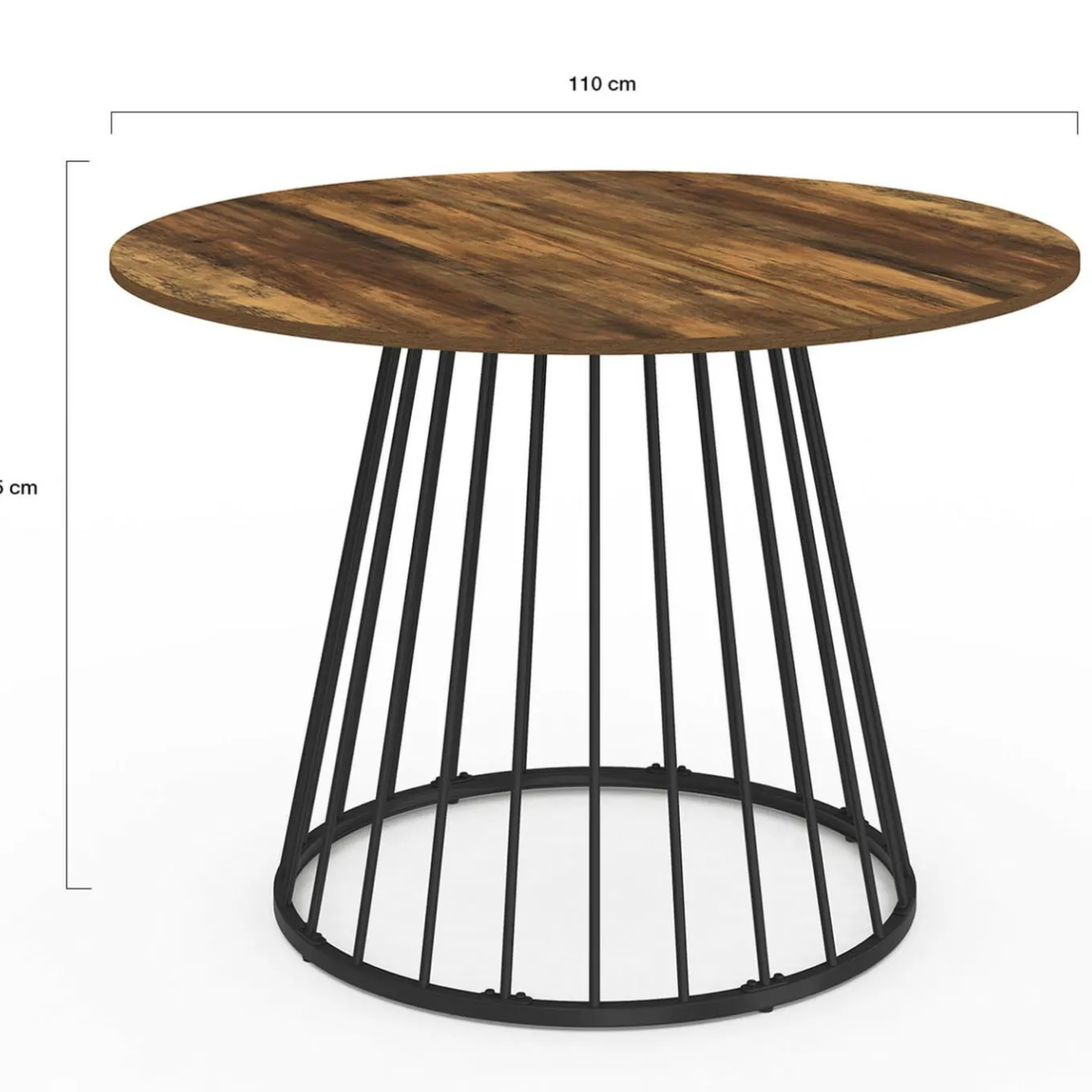 IDMarket Table ronde à manger 110cm 6 personnes plateau bois foncé et pied filaire métal noir* Salle À Manger Complète|Tables Et Chaises