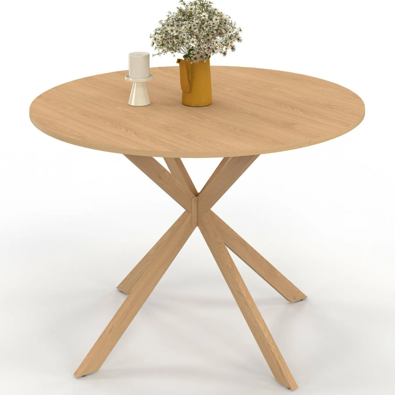 IDMarket Table ronde 6 personnes bois effet hêtre 6 personnes 110 cm pied araignée* Collection Moderne|Tables Et Chaises