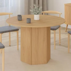 IDMarket Table ronde 6 personnes bois effet hêtre 110 cm pied hexagonal* Collection Design|Collection Moderne