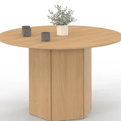 IDMarket Table ronde 6 personnes bois effet hêtre 110 cm pied hexagonal* Collection Design|Collection Moderne