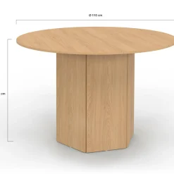 IDMarket Table ronde 6 personnes bois effet hêtre 110 cm pied hexagonal* Collection Design|Collection Moderne