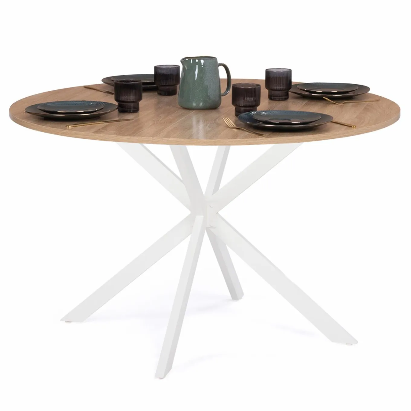 IDMarket Table ronde bois et blanche 6 personnes industrielle* Collection Industrielle|Salle À Manger Complète