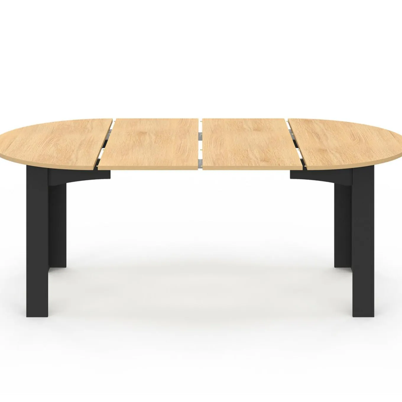 IDMarket Table ronde extensible 110-200 cm 4-10 personnes plateau façon hêtre pieds noirs* Meubles En Bois|Collection Contemporaine