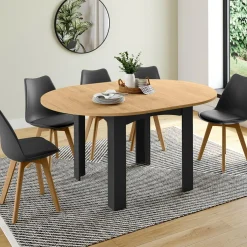 IDMarket Table ronde extensible 4-8 personnes noir et bois* Meubles En Bois|Collection Design