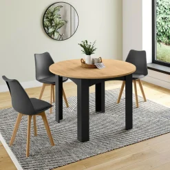 IDMarket Table ronde extensible 4-8 personnes noir et bois* Meubles En Bois|Collection Design