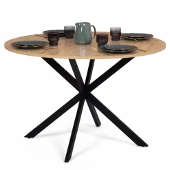 IDMarket Table ronde noir et bois 4-6 personnes 110cm pied araignée* Collection Industrielle|Salle À Manger Complète