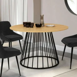 IDMarket Table ronde pied filaire bois et noir 6 personnes* Collection Industrielle|Salle À Manger Complète