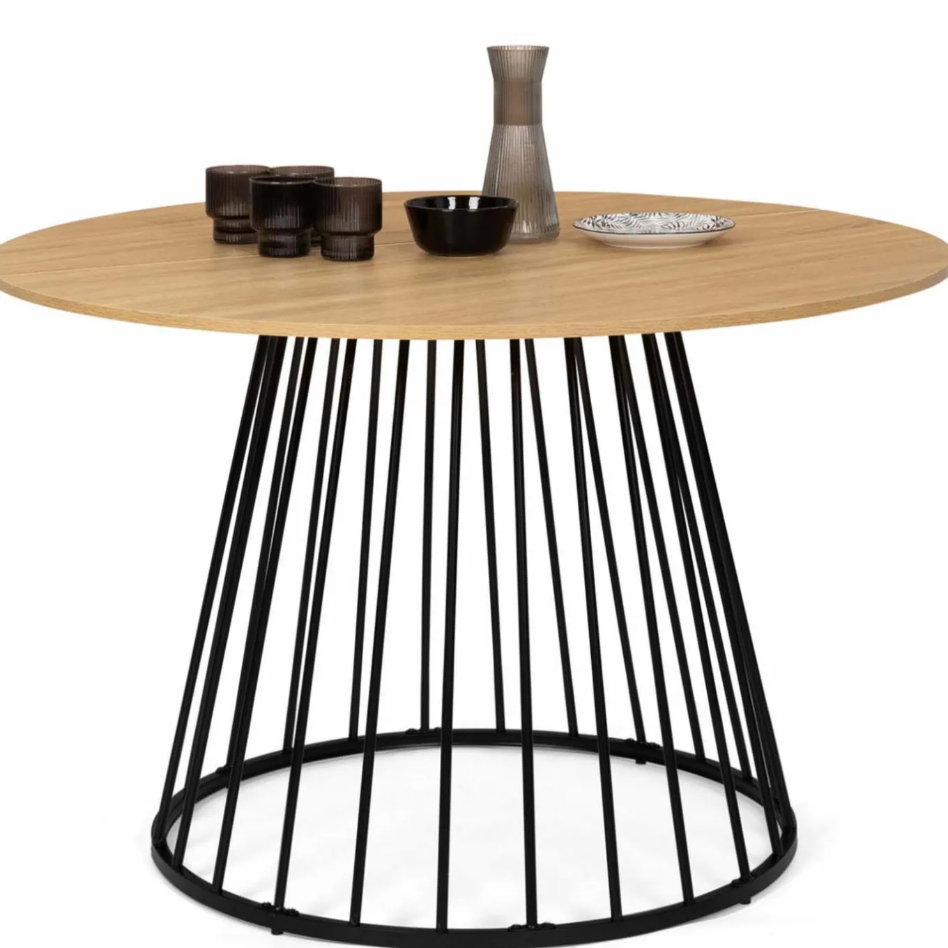 IDMarket Table ronde pied filaire bois et noir 6 personnes* Collection Industrielle|Salle À Manger Complète