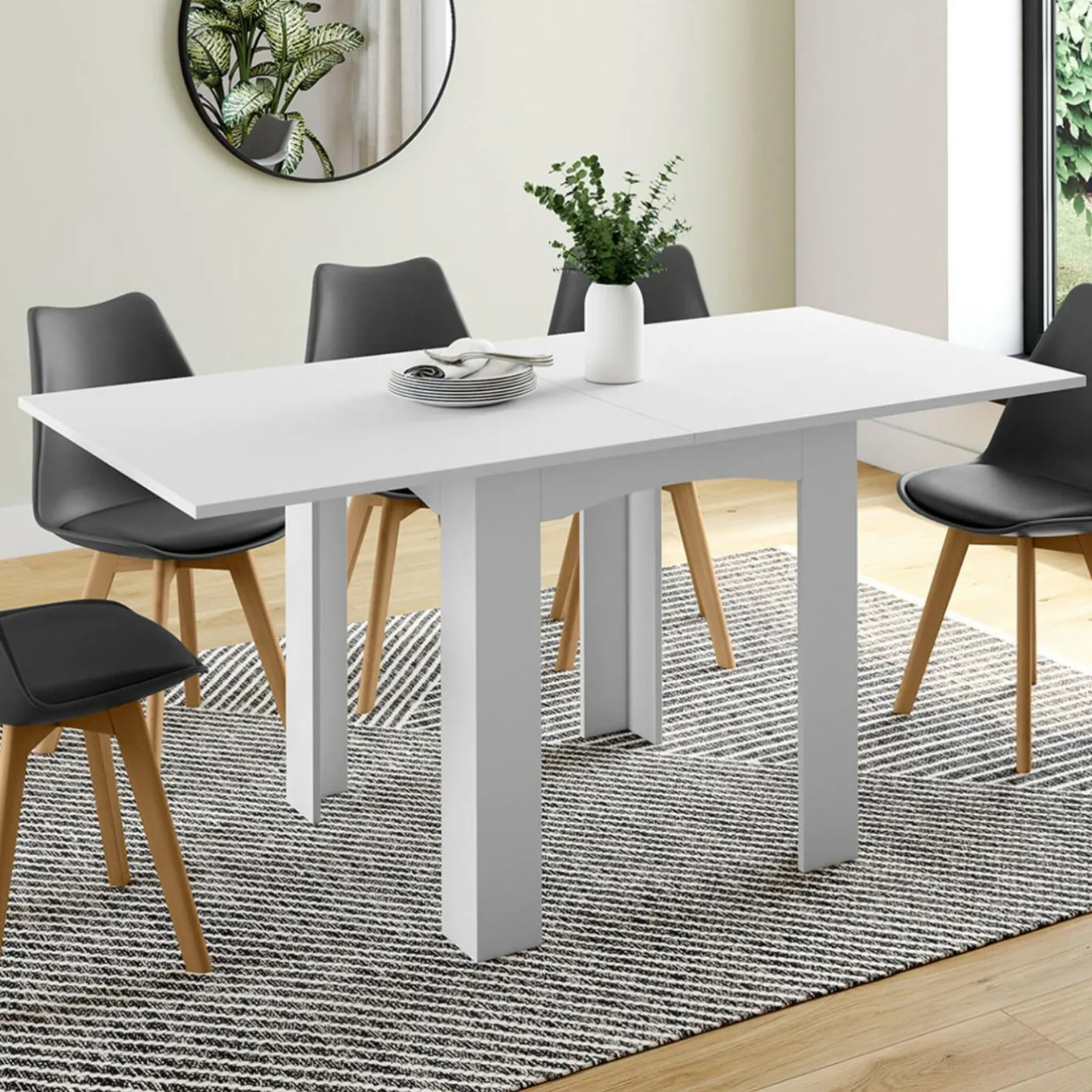IDMarket Table salle à manger extensible blanche* Meubles Blancs|Collection Contemporaine