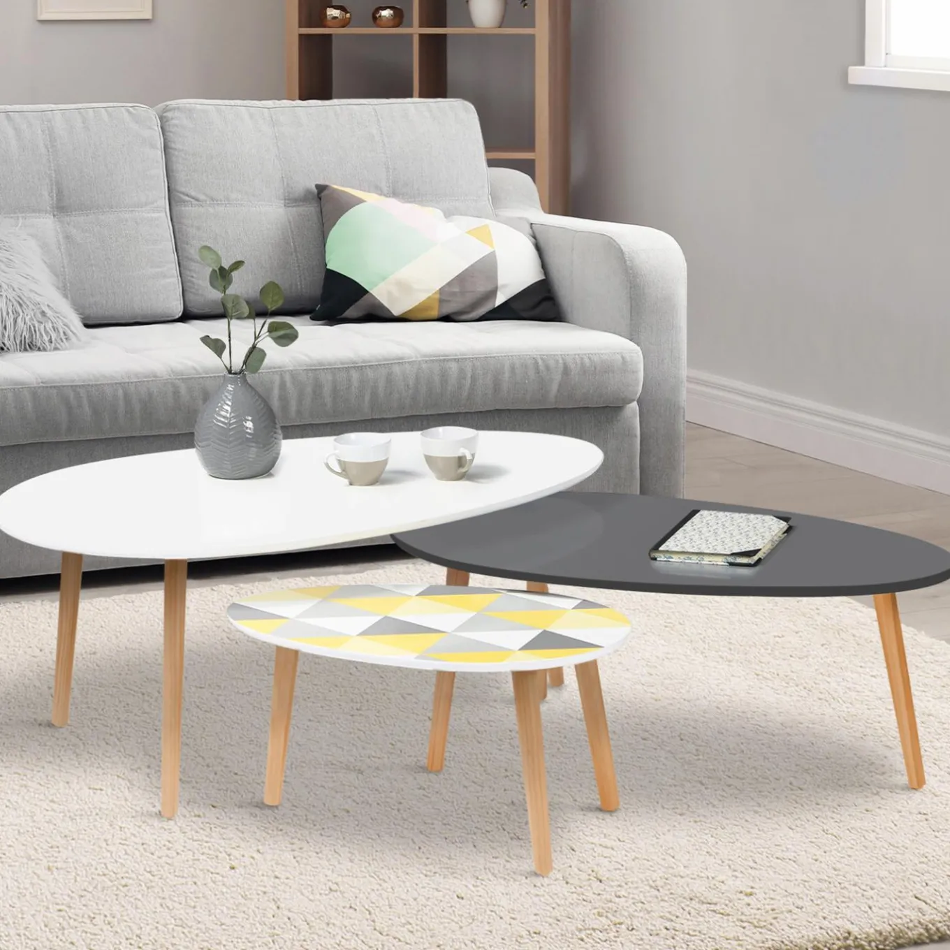 IDMarket Tables basses de salon gigognes scandinaves ovales* Collection Scandinave|Salon Complet