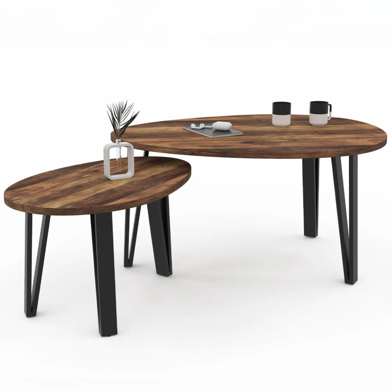 IDMarket Tables basses gigognes bois et pied noir* Collection Vintage|Tables Basses