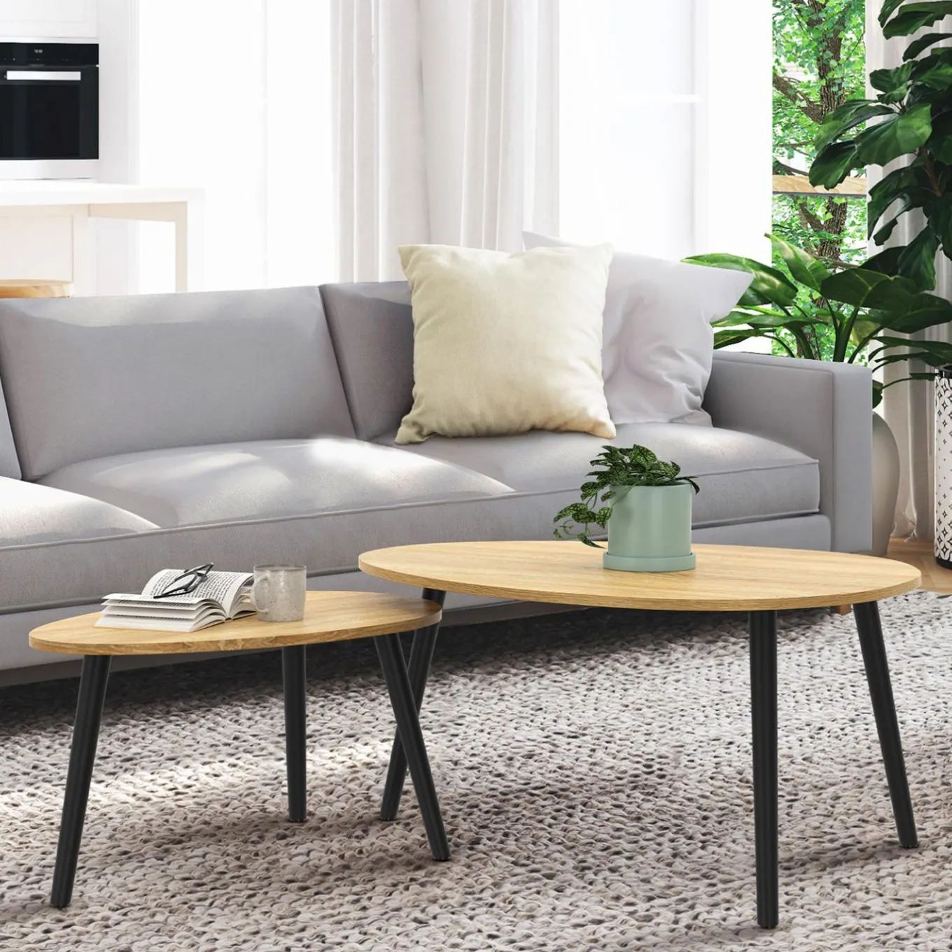 IDMarket Tables basses gigognes scandinaves bois et noir - lot de 2* Collection Scandinave|Tables Basses