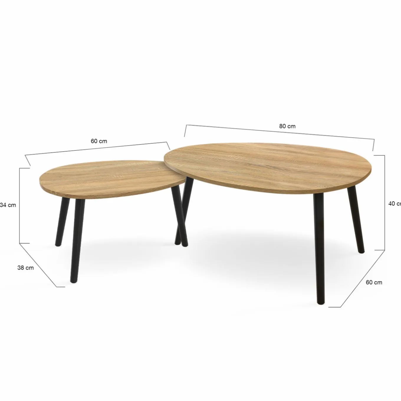 IDMarket Tables basses gigognes scandinaves bois et noir - lot de 2* Collection Scandinave|Tables Basses
